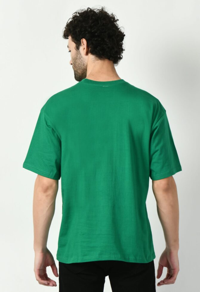 Oversized Half Sleeve Green Solid T-Shirt - Image 7