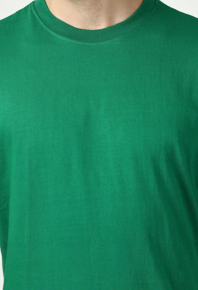 Oversized Half Sleeve Green Solid T-Shirt - Image 3